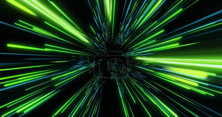 Photo for Image of blue and green neon light trails over black background. Abstract, neon and light concept, digitally generated image. - Royalty Free Image