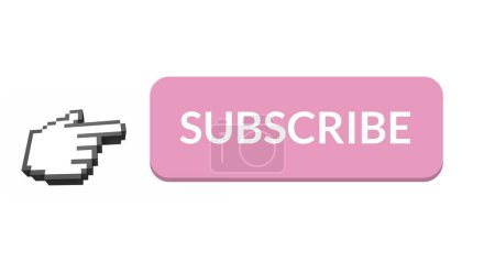 Photo for Digital image of pink subscription button with moving pointing hand icon on the left, on a white background 4k - Royalty Free Image