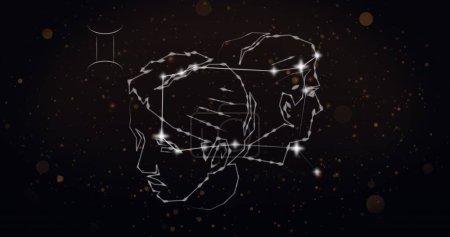 Bild des Gemini-Sternzeichens auf Rauchwolken im Hintergrund. Astrologie, Horoskop und Tierkreiszeichen-Konzept digital generiertes Bild.