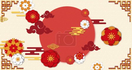 Foto de Imagen de patrón chino y decoración sobre fondo rojo. Año nuevo chino, festividad, celebración y tradición concepto de imagen generada digitalmente. - Imagen libre de derechos