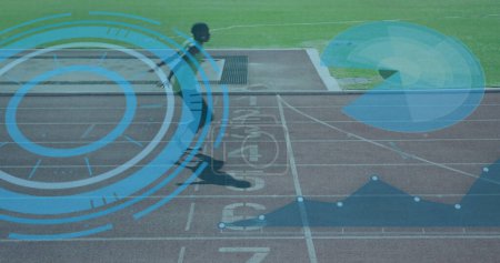 Image of data processing over disabled african american male runner. Global sport and digital interface concept digitally generated image.