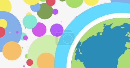 Image of spots and globe on white background. Universal childrens day and celebration concept digitally generated image.