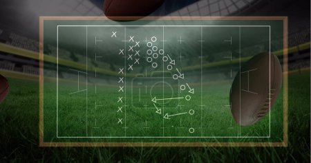 Image of drawing of game plan over green background. sports and competition concept digitally generated image.