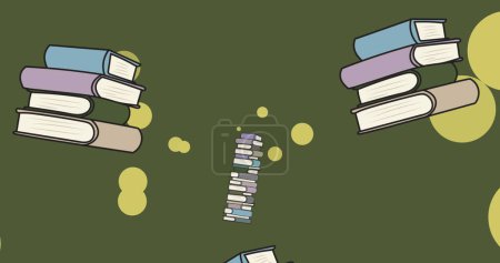 Téléchargez les photos : Image de taches lumineuses sur des livres sur fond vert. Journée internationale de l'alphabétisation et concept de lecture image générée numériquement. - en image libre de droit