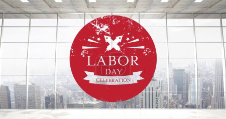 Photo for Image of labor day celebration text over cityscape. labor day and celebration concept digitally generated image. - Royalty Free Image
