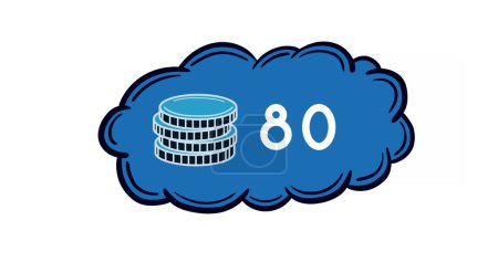Imagen digital de números crecientes e icono de moneda dentro de una nube azul sobre un fondo blanco 4k