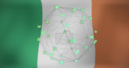 Image du traitement des données sur le drapeau de l'Irlande. drapeaux du monde et concept d'interface numérique image générée numériquement.