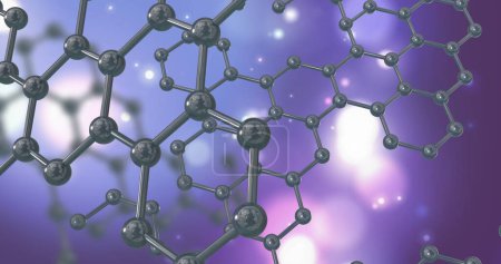 Téléchargez les photos : Image de micro 3d de molécules sur fond violet. Concept mondial de science, de recherche et de connexions image générée numériquement. - en image libre de droit