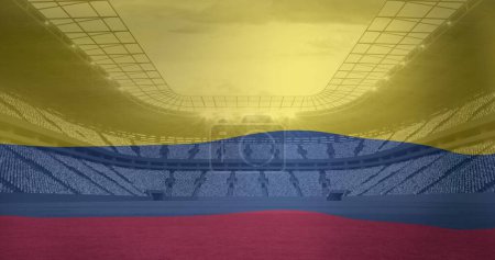 Photo for Image of flag of colombia over sports stadium. Global sport and digital interface concept digitally generated image. - Royalty Free Image