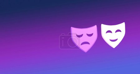 Photo for Image of sad and happy masks on blue background. Education, school items and school concept, digitally generated image. - Royalty Free Image