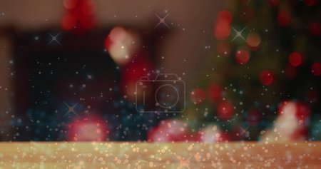 Foto de Imagen de formas coloridas flotando sobre un árbol de Navidad con regalos debajo. Concepto navideño ilustración digital - Imagen libre de derechos