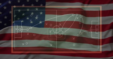 Téléchargez les photos : Image du plan de jeu sur le drapeau des Etats-Unis. Patriotisme mondial, célébration, sport et concept d'interface numérique image générée numériquement. - en image libre de droit