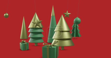 Photo for Image of christmas decorations on red background. Christmas, tradition and celebration concept digitally generated image. - Royalty Free Image