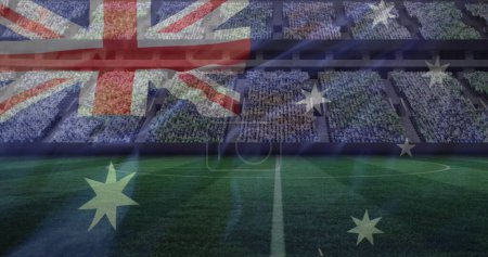 Photo for Image of sports stadium over flag of australia. Global patriotism, celebration, sport and digital interface concept digitally generated image. - Royalty Free Image