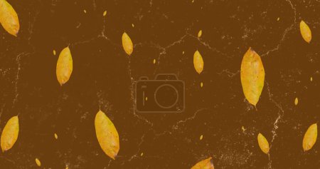 Téléchargez les photos : Image de feuilles d'automne marron tombant sur le motif de marbre brun organique en mouvement. Nature, changement et automne, concept de fond abstrait image générée numériquement. - en image libre de droit
