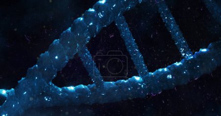 Foto de Imagen del escaneo del visor sobre la hebra de ADN. Ciencia global e interfaz digital concepto de imagen generada digitalmente. - Imagen libre de derechos