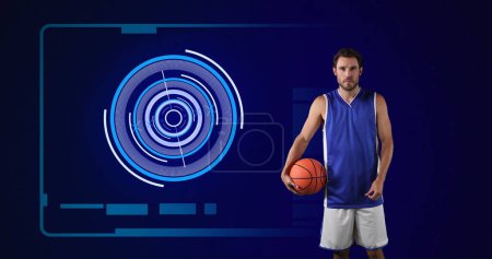 Photo for Image of basketball player with scope scanning and data processing. global sport, competition, technology, data processing and digital interface concept digitally generated vide - Royalty Free Image