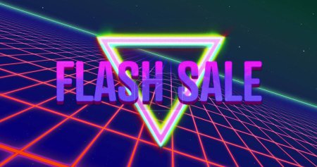 Image of flash sale text over colourful grid. digital interface image game concept digitally generated image.