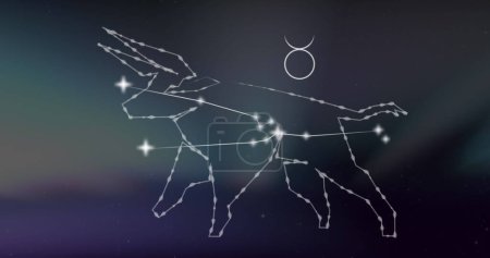 Téléchargez les photos : Image du signe stellaire du taurus sur des nuages de fumée en arrière-plan. Astrologie, horoscope et zodiaque concept image générée numériquement. - en image libre de droit