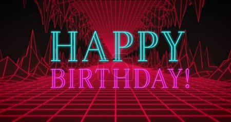 Photo for Image of text happy birthday and red grid on black. image game entertainment and digital interface concept digitally generated image. - Royalty Free Image