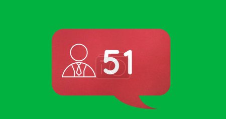 Téléchargez les photos : Digital image of increasing numbers and follow icon inside a red chat box on a green background 4k - en image libre de droit