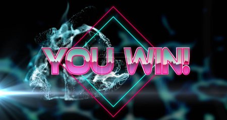 Photo for Image of you win text banner over blue light spot and digital waves against black background. image game interface technology concept - Royalty Free Image