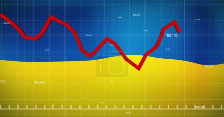 Foto de Image of financial data and graph over flag of ukraine. ukraine crisis, economic crash and international politics concept digitally generated image. - Imagen libre de derechos
