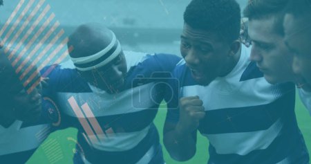 Foto de Imagen de estadísticas sobre jugadores de rugby. deportes globales, tecnología, interfaz digital y concepto de conexiones imagen generada digitalmente. - Imagen libre de derechos