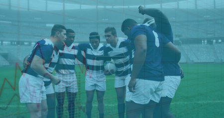 Bild der Statistik über Rugbyspieler. globaler Sport, Technologie, digitale Schnittstelle und Verbindungskonzept digital generiertes Bild.