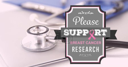 Imagen de la cinta rosa del cáncer de mama sobre el equipo médico. imagen generada digitalmente del concepto de campaña de concienciación positiva del cáncer de mama.