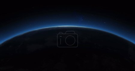 Photo for A serene view of Earth's horizon from space, with copy space. Stars twinkle in the vastness of space, highlighting the planet's delicate atmosphere. - Royalty Free Image