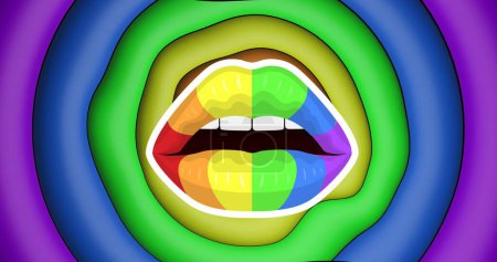 Photo for Image of rainbow lips over rainbow circles and colours moving on seamless loop. Pride month, lgbtq, human rights and equality concept digitally generated image. - Royalty Free Image