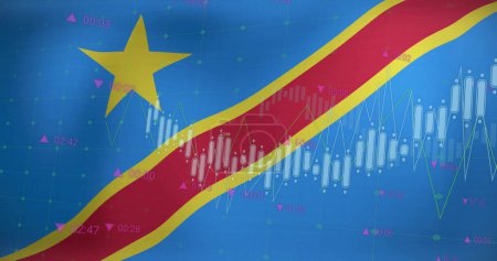 Photo for Image of graphs processing data over flag of democratic republic of the congo. National economy, travel, data, finance, digital interface, business and communication, digitally generated image. - Royalty Free Image