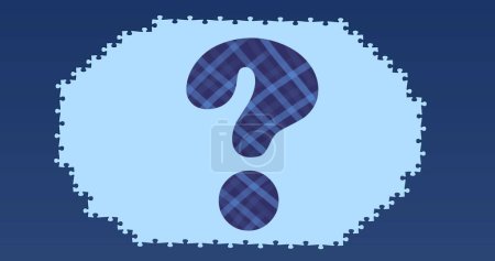 Photo for Image of question mark over puzzle pieces on blue background. Global education and digital interface concept digitally generated image. - Royalty Free Image