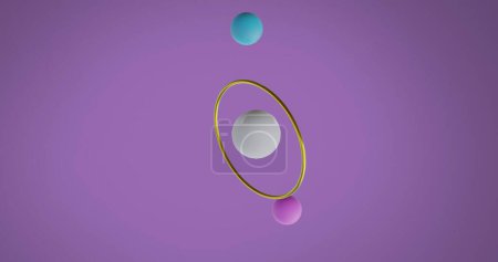 Image de sphères multicolores 3d sur fond violet. Concept abstrait, couleur, forme et mouvement image générée numériquement.