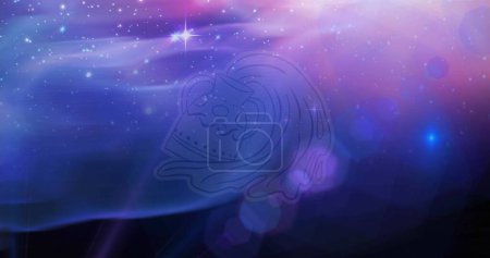 Composition of aquarius star sign over starry blue sky. horoscope and zodiac sign concept digitally generated image.