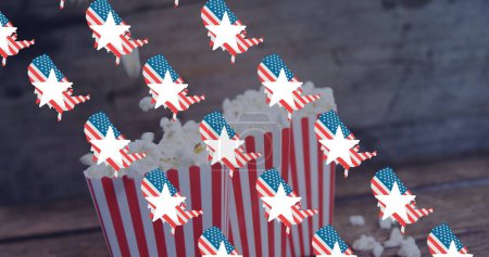 Photo for Image of usa flags over pop corn. presidents day, independence day and american patriotism concept digitally generated image. - Royalty Free Image