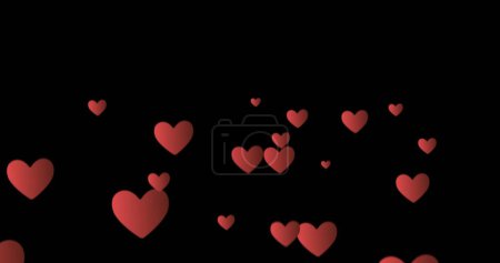 Digitales Bild von roten Herzsymbolen, die sich im schwarzen Hintergrund nach oben bewegen 4k