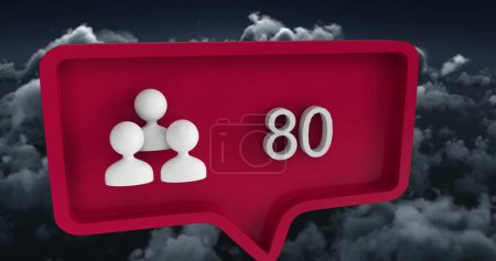 Photo for Image of people icon with numbers on speech bubble over sky and clouds. global social media and communication concept digitally generated image. - Royalty Free Image