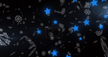 Téléchargez les photos : Image de neige tombant sur des étoiles bleues. Noël, hiver, tradition et concept de célébration image générée numériquement. - en image libre de droit