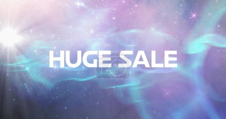 Photo for Image of huge sale text in white over glowing blue to purple background. vintage retail, savings and shopping concept digitally generated image. - Royalty Free Image