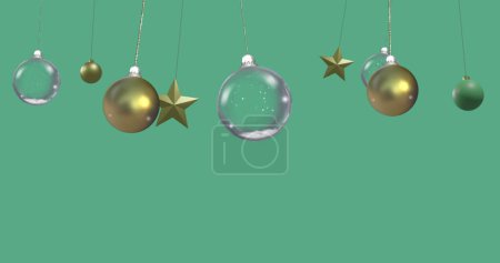 Téléchargez les photos : Image de boules de Noël sur fond vert avec espace de copie. Noel, tradition et concept de célébration image générée numériquement. - en image libre de droit