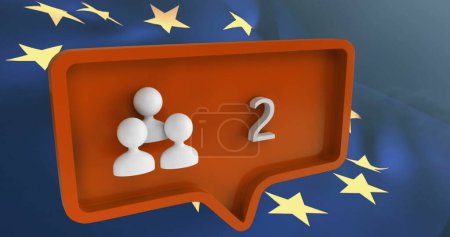 Photo for Image of people icon with numbers on speech bubble with european union flag. global social media and communication concept digitally generated image. - Royalty Free Image