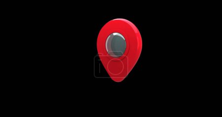 Foto de Imagen digital de un pin de mapa rojo moviéndose en la pantalla sobre un fondo negro 4k - Imagen libre de derechos