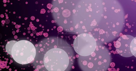 Foto de Imagen de puntos sobre células rosadas sobre fondo violeta. Biología humana, anatomía y concepto corporal imagen generada digitalmente. - Imagen libre de derechos