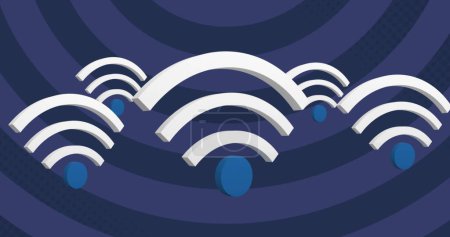 Photo for Image of multiple Wifi internet icons floating on pulsating blue bright stripes moving in hypnotic motion in seamless loop. Repetition abstract and colour concept digitally generated image. - Royalty Free Image
