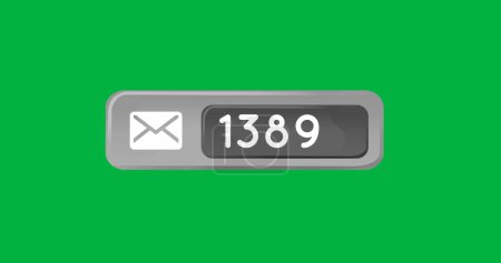 Foto de Imagen digital de un icono de mensaje y número creciente dentro de una caja gris sobre un fondo verde 4k - Imagen libre de derechos