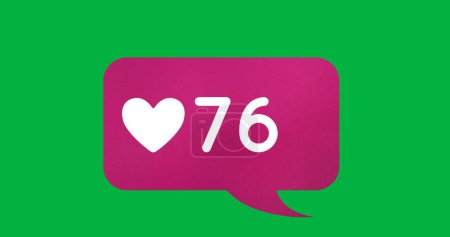 Téléchargez les photos : Image numérique d'une icône de coeur et de nombres croissants à l'intérieur d'une boîte de chat rose sur un fond vert 4k - en image libre de droit
