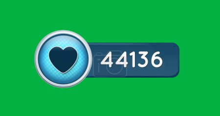 Image numérique d'une icône de coeur avec des nombres croissants ona fond vert 4k