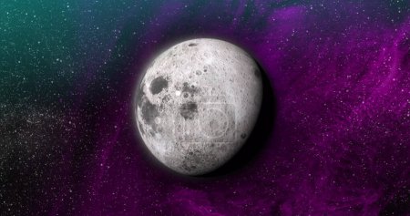 Foto de Imagen de planeta gris en el espacio verde, púrpura y negro. Planetas, cosmos y concepto universal imagen generada digitalmente. - Imagen libre de derechos